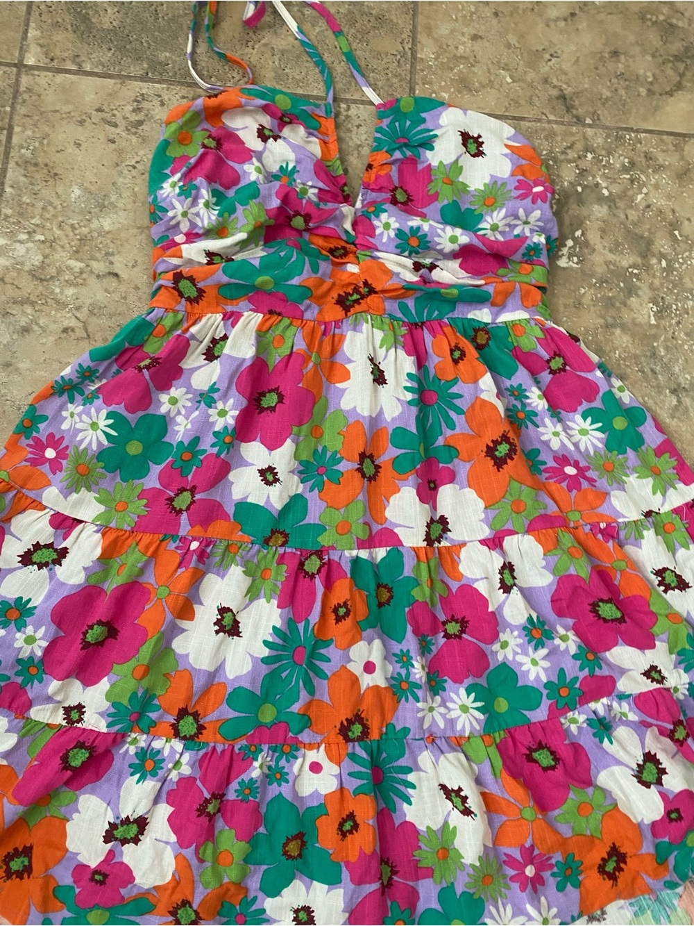 Day+Moon Retro Floral Halter Ruched Bodice Coquette Flowy Mini Feminine Dress S - Picture 3 of 14